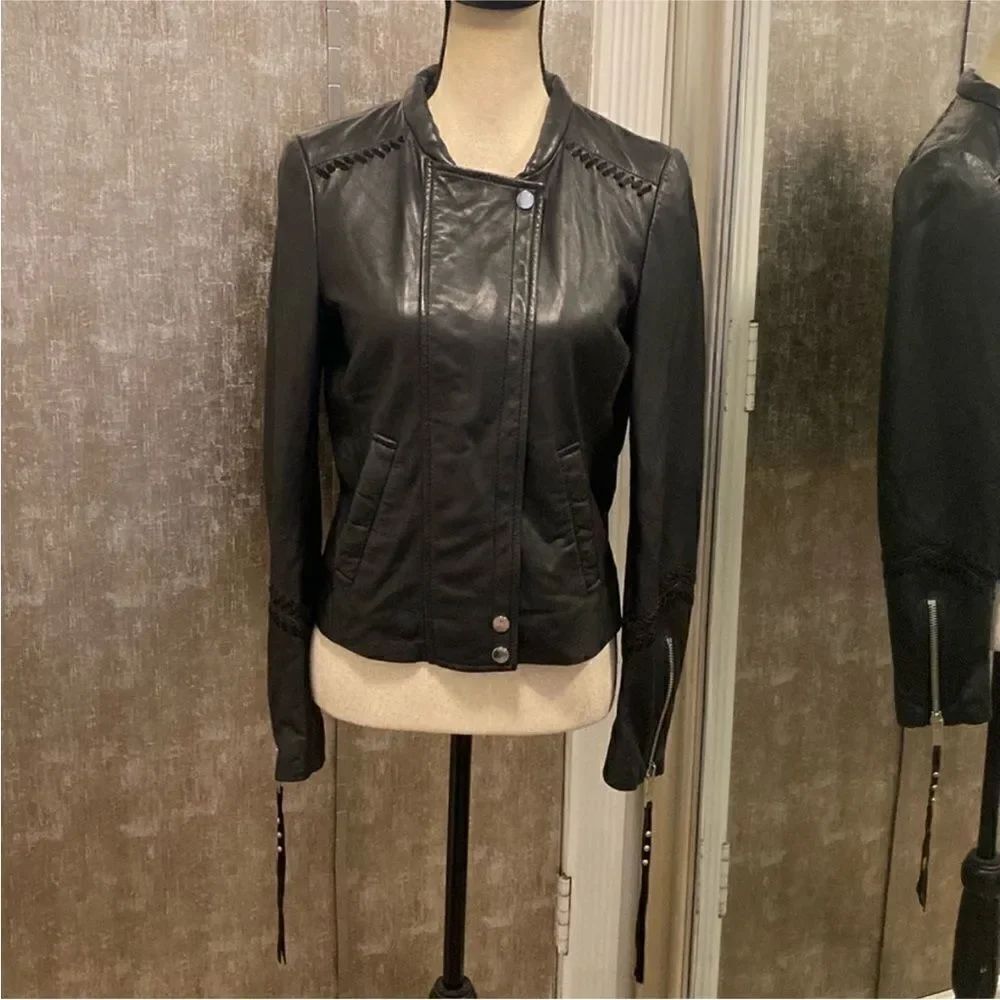 IKKS Black lamb Leather Jacket, M